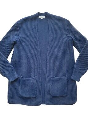 Madewell Women's XS Blue Nolan Ribbed Open-Front Pockets Cardigan Deep Navy Blue